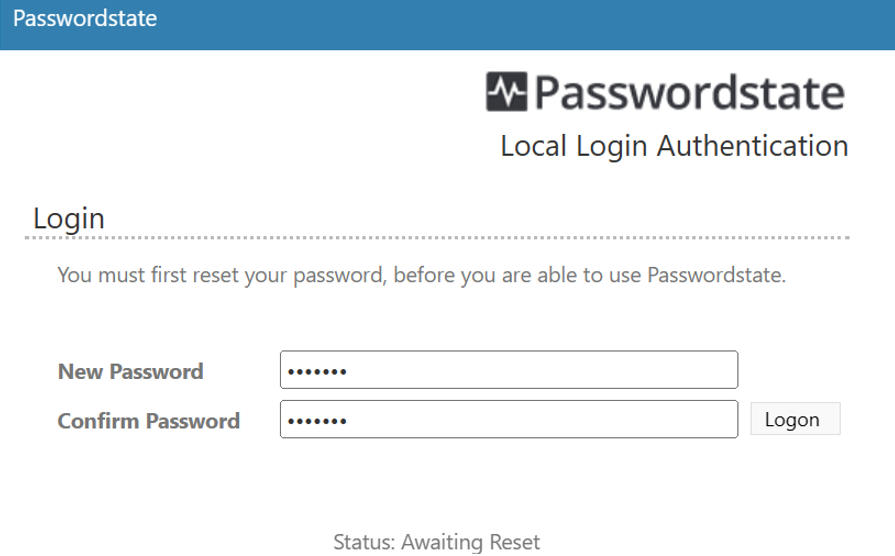 Screenshot of password reset page